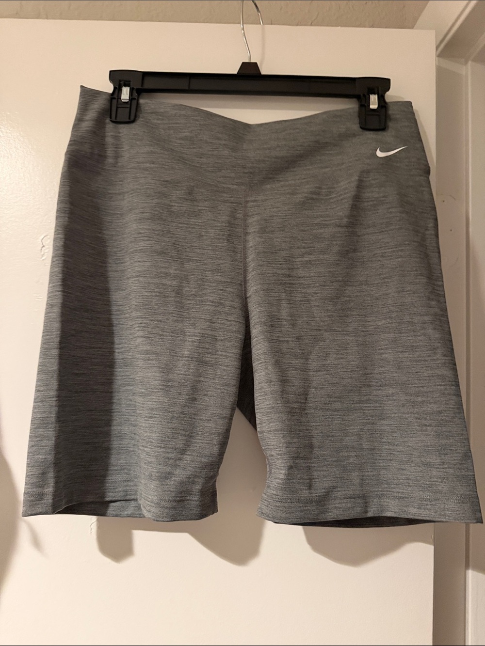 Nike Women's 6 Inch Heather Gray Bike Shorts with White Swoosh